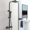 AICA colonne de douche thermostatique noir mat avec douche de tête carrée 20X20cm, réglable en hauteur 730-1150mm