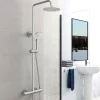 AICA Colonne de douche thermostatique chromée, avec douche de tête ronde et douchette à main réglable en plusieurs modes
