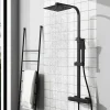 AICA colonne de douche thermostatique avec pomme de tête, douchette et flexible,noir mat