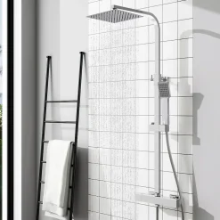 AICA colonne de douche thermostatique avec pomme de tête, douchette et flexible,effet chromé