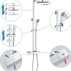 AICA colonne de douche thermostatique avec pomme de tête, douchette et flexible,effet chromé