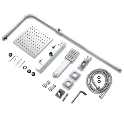 AICA colonne de douche thermostatique avec pomme de tête, douchette et flexible,effet chromé