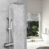 AICA colonne de douche thermostatique noir mat avec douche de tête carrée 20X20cm, réglable en hauteur 730-1150mm