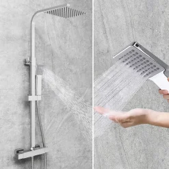 AICA colonne de douche thermostatique noir mat avec douche de tête carrée 20X20cm, réglable en hauteur 730-1150mm