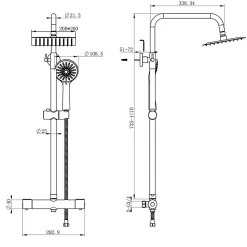 AICA Colonne de douche thermostatique, Acier inoxydable Pomme 200mm+Douchette 3 jets, Chromé