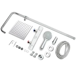AICA Colonne de douche thermostatique, Acier inoxydable Pomme 200mm+Douchette 3 jets, Chromé
