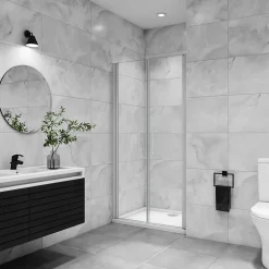 AICA porte de douche battante 80x180cm profilé blanc en 5mm verre anticalcaire Hauteur 180cm Installation en niche