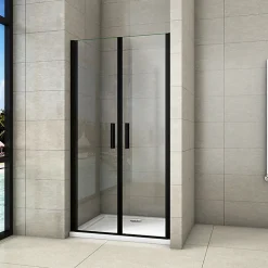 Aica Porte De Douche Battante Noir Mat 80x200cm En 8mm Verre Anticalcaire