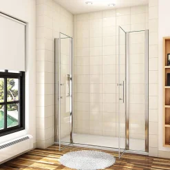 Aica Porte De Douche Battante 150x197cm Porte Battante Avec 2 éléments Fixes En 6mm Verre Anticalcaire