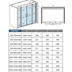 Aica Porte De Douche Battante 150x197cm Porte Battante Avec 2 éléments Fixes En 6mm Verre Anticalcaire