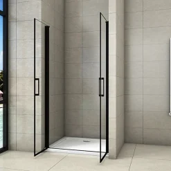 Aica Porte De Douche Battante Noir Mat 90x200cm En 8mm Verre Anticalcaire