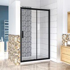 Aica Porte De Douche Noir Mat 110x195cm Porte De Douche Avec L'amortisseur Porte Coulissante En 8mm Verre Anticalcaire