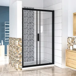 Aica Porte De Douche Noir Mat 110x195cm Porte De Douche Avec L'amortisseur Porte Coulissante En 8mm Verre Anticalcaire