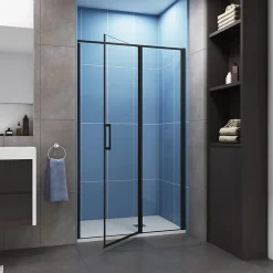 Aica porte de douche pivotante 120cm en 6mm verre anticalcaire Installation en niche porte de douche noire Hauteur 185cm