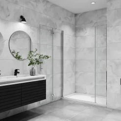 AICA porte de douche pivotante 100x185cm porte de douche pliante avec un élément fixe en 6mm verre anticalcaire