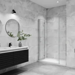AICA porte de douche pivotante 100x185cm porte de douche pliante avec un élément fixe en 6mm verre anticalcaire