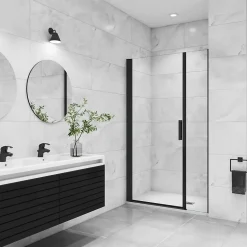AICA porte de douche pivotante 120x200cm avec un élément fixe Porte de douche noire Hauteur 200cm en 8mm verre anticalcaire