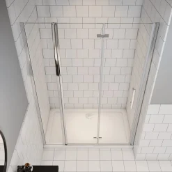 AICA porte de douche 100x185cm en verre anticalcaire 2 verres mobile et un verre fixé