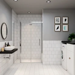 AICA porte de douche 100x185cm en verre anticalcaire 2 verres mobile et un verre fixé
