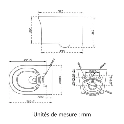 AICA Sans Bride WC Suspendu 52,5x36x36cm Avec Abattant Ultra Fin Soft-Close