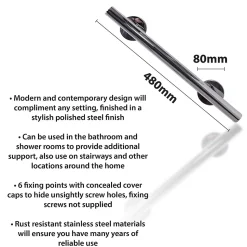 Aidapt VY475P - Barre d'appui droite en acier inoxydable finition polie