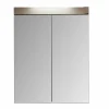 AMANDA - Armoire de toilette murale - 2 portes miroir - Mélaminé Blanc/Chêne. L - H - P : 60 - 77 - 17 cm