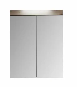 AMANDA - Armoire de toilette murale - 2 portes miroir - Mélaminé Blanc/Chêne. L - H - P : 60 - 77 - 17 cm