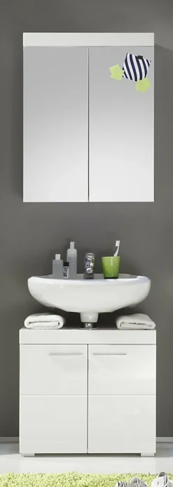 AMANDA - Ensemble salle de bain 2 pièces. mélaminé Blanc Brillant L - H - P : 60 - 190 - 34 cm