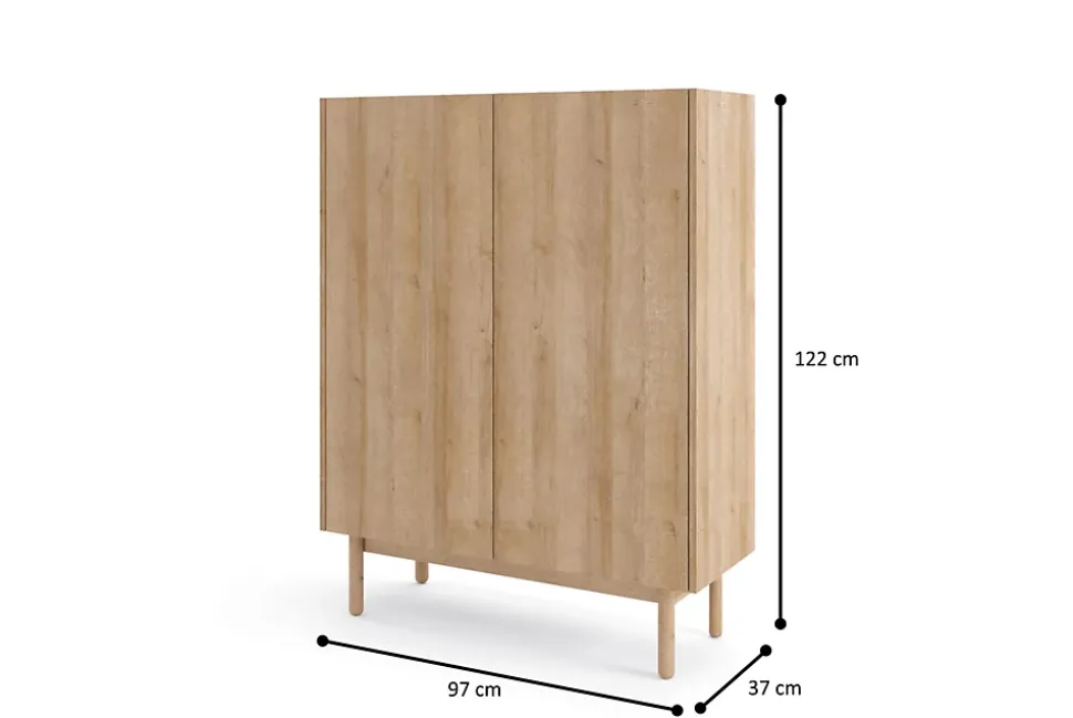 Armoire : 2 Portes, 3 Étagères, Chêne Riviera, 97 X 122 X 37 Cm