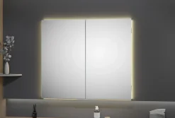 Armoire à glace aluminium murale salle de bain et toilettes, étagère avec miroir avec LED encastrée + prise, UP7012, H.70cmxL.80cm