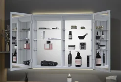 Armoire à glace aluminium murale salle de bain et toilettes, étagère avec miroir avec LED encastrée + prise, UP7012, H.70cmxL.80cm