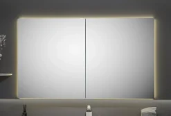 Armoire à glace aluminium murale salle de bain + toilettes, étagère avec miroir avec LED encastrée + prise, UP7012, H.70cmxL.120cm