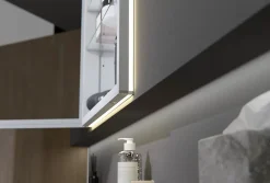 Armoire à glace aluminium murale salle de bain + toilettes, étagère + miroir LED encastrée + prise, UP7012, H.70cm, Largeur 50cm