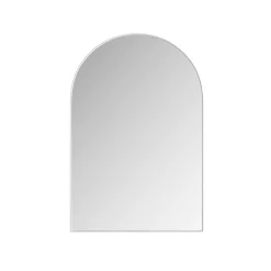 Armoire à miroir cintrée blanche avec cadre métal, armoire murale à étagères réglables, rangement salle de bain, salon ou chambre