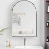 Armoire à miroir cintrée noire avec cadre métal, armoire murale à étagères réglables, rangement salle de bain