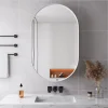 Armoire à miroir ovale blanche avec cadre métal, armoire murale à étagères réglables, rangement salle de bain, salon ou chambre