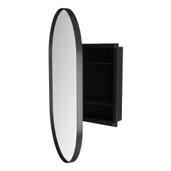 Armoire à Miroir Ovale Murale avec Cadre Métallique Noir - Meuble de Salle de Bain avec Étagères Réglables, 51.5x85 cm, Noir