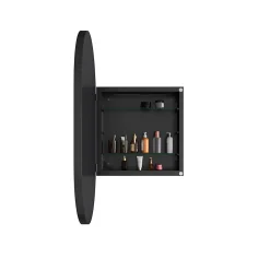 Armoire à Miroir Ovale Murale avec Cadre Métallique Noir - Meuble de Salle de Bain avec Étagères Réglables, 51.5x85 cm, Noir