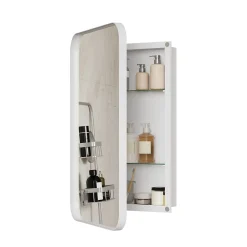 Armoire à miroir rectangulaire avec cadre métal, armoire murale à étagères réglables, pour salle de bain ou chambre, blanc