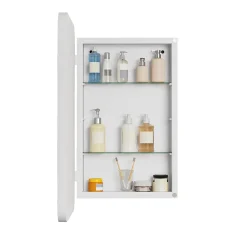 Armoire à miroir rectangulaire avec cadre métal, armoire murale à étagères réglables, pour salle de bain ou chambre, blanc