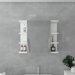 Armoire à miroir salle de bain meuble cabinet toilette murale blanc 80x64x21 cm