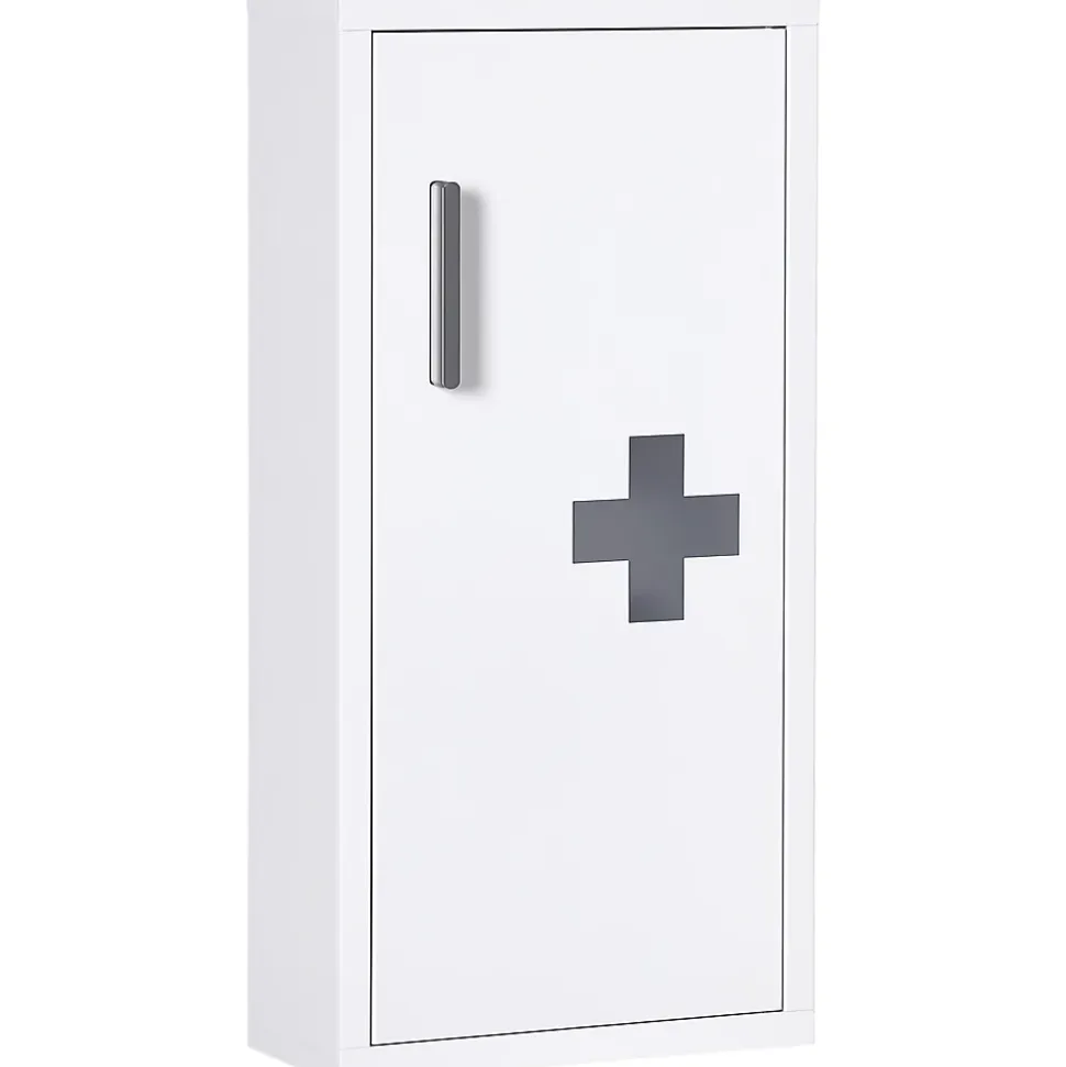 Armoire à pharmacie 2 étagères 3 niveaux dim. 30L x 12l x 60H cm logo croix transparent acier blanc