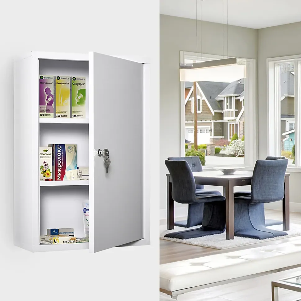 Armoire à pharmacie 2 étagères 3 niveaux verrouillable dim. 40L x 18l x 60H cm 2 clés métal blanc