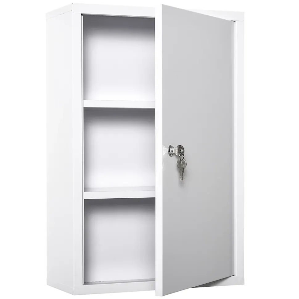 Armoire à pharmacie 2 étagères 3 niveaux verrouillable dim. 40L x 18l x 60H cm 2 clés métal blanc