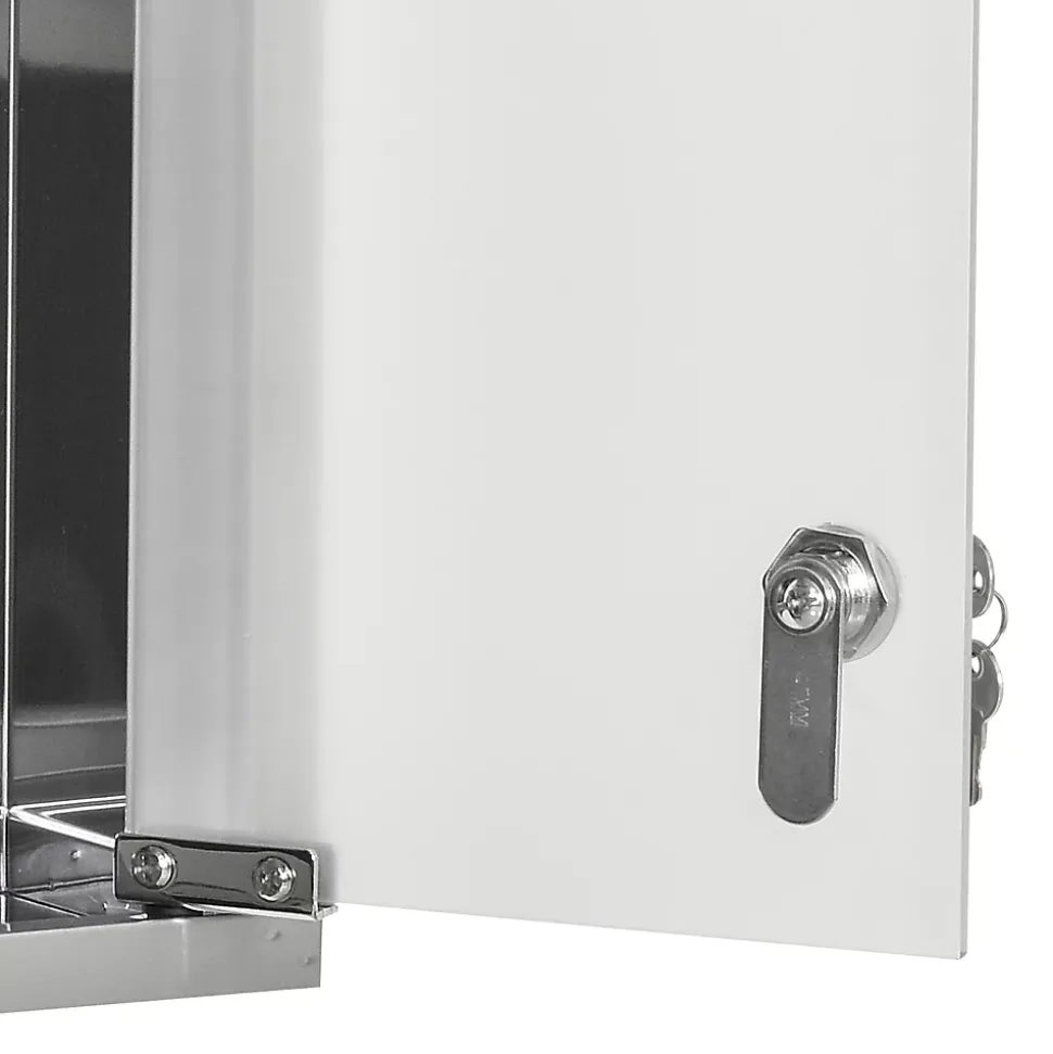 Armoire à pharmacie 2 étagères 3 niveaux 20L x 12l x 58H cm porte verre trempé symbole croix acier inox.