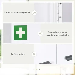 Armoire à pharmacie murale verrouillable 2 portes 6 étagères 6 compartiments dim. 55 x 18 x 60 cm acier blanc