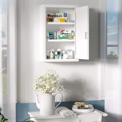 Armoire à pharmacie verrouillable 3 niv. 2 clés logo croix acier blanc
