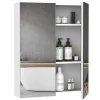 Armoire avec miroir en bois rangement salle de bain fermeture porte tampon MDF blanc