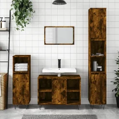 Armoire de bain chêne fumé 30x30x100 cm bois d'ingénierie vidaXL