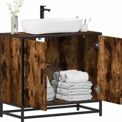 Armoire de lavabo de salle de bain chêne fumé 65x33x60 cm vidaXL